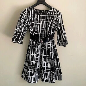 Peter Nygard Black and White Belted Dress